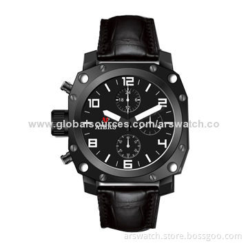 All Black Men's Watch with Stainless Steel Case, Chronograph Function Movement, Luxury Watch Style